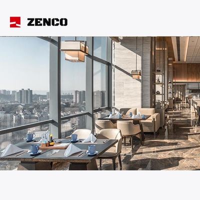 Modernos muebles de hotel de lujo restaurante conjunto de mesa de madera maciza y sillas de cuero para cuatro