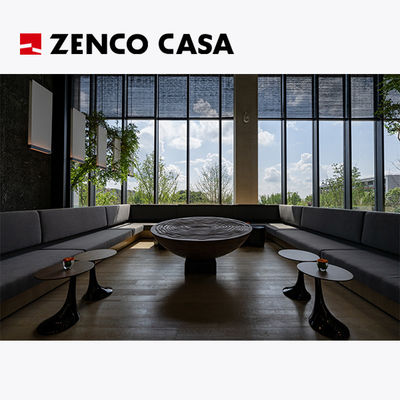 Muebles de hotel de ocio Sofá fijo para varias personas estilo Wabi Sabi Mesa de café de pilar de madera
