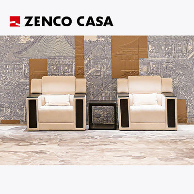 El conjunto de muebles de la sala de recepción del hotel VIP incluye un sillón blanco y una mesa de café de madera sólida