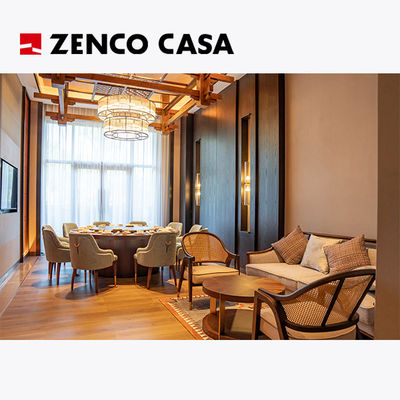 El conjunto de muebles de estilo moderno incluye una gran mesa redonda y sillas.
