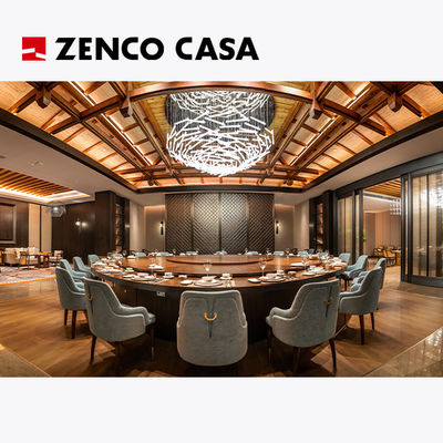 El conjunto de muebles de estilo moderno incluye una gran mesa redonda y sillas.