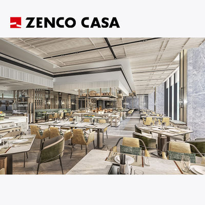 El conjunto de muebles del hotel y restaurante incluye silla de cuero y mesa de mármol.