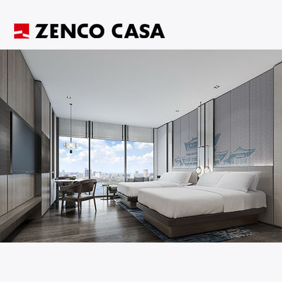 El conjunto de muebles del dormitorio del hotel incluye una cama individual y una mesa de cama