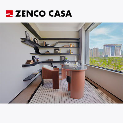Conjunto de muebles de estudio con escritorio naranja-rojo y silla de libro para apartamento
