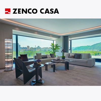 Set de sala de estar de apartamento moderno con sofá de varios asientos y mesa de café de mármol