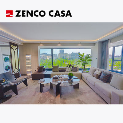 Set de sala de estar de apartamento moderno con sofá de varios asientos y mesa de café de mármol